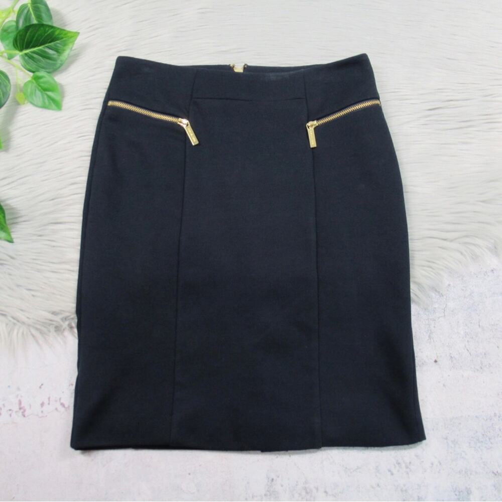 MICHAEL KORS Dark Navy Blue Pull On Zipper Pockets Pencil Skirt Women’s Size 2